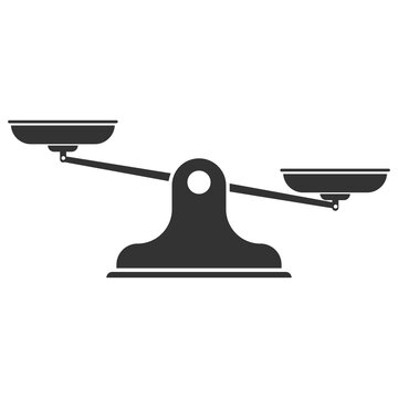 Black balance scale icon with two pans on a flat base