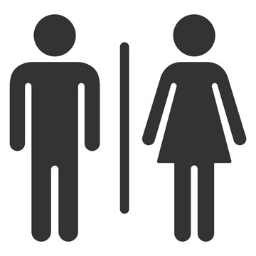 Male and female restroom sign icons with vertical divider line