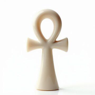 White alabaster ankh with matte finish symbolizing life and eternity in ancient egypt on minimal white background