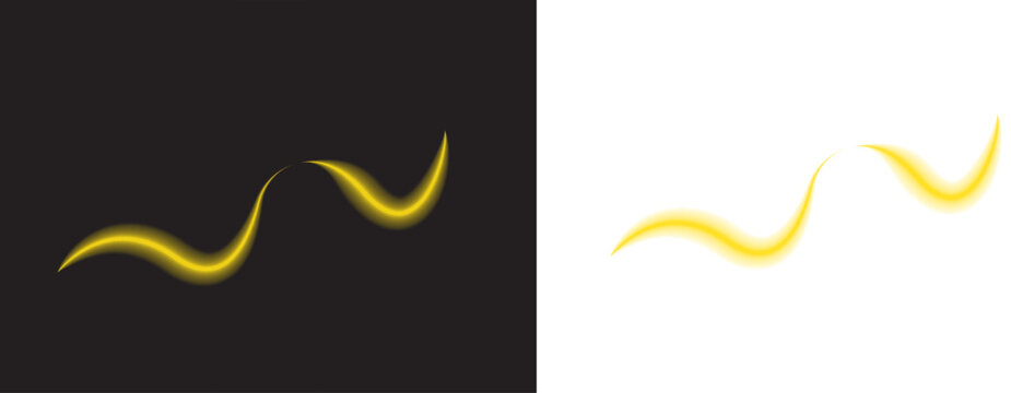 Abstract golden glowing curved light streak with a smooth flowing wave shape and soft neon illumination. Suitable for motion graphics, modern backgrounds, energy concepts, digital design, banners
