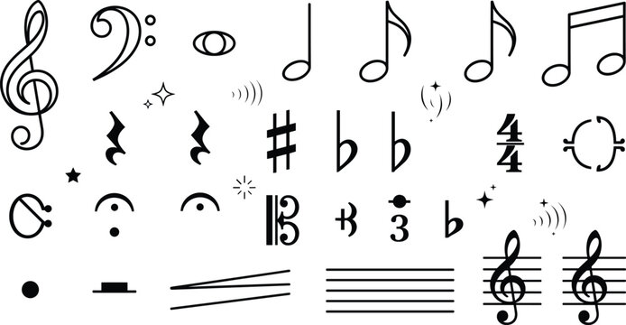 Classical Musical Note and Notation Clef Symbol Set for Sheet Composition Graphic Designs