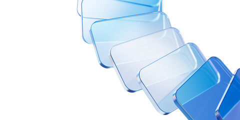 Plakat Abstract 3d render background, blue translucent glass plates arranged in a geometric row. Transparent crystal layers