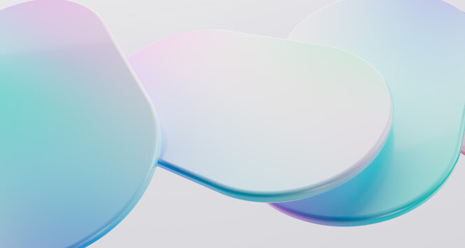 Soft overlapping pastel soft colors rounded plates 3d rendering geometric abstract minimal medical or tech background.