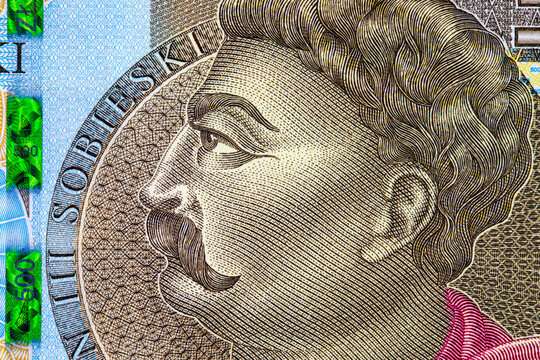 Polish 500 zloty banknote featuring King Jan III Sobieski portrait. Concept of Polish national currency PLN. European finance.