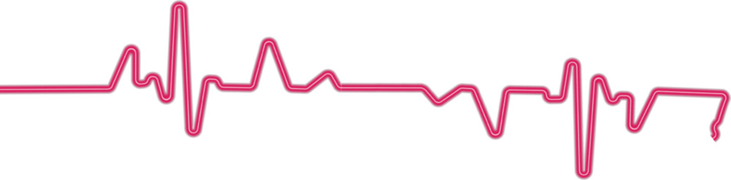 Red Glowing Heartbeat Pulse Line ECG Wave Isolated on Transparent Background