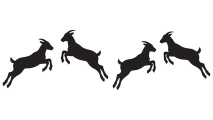 Fototapeta premium Black Silhouette Goat Icons in Mid-Jump Motion for Logos, Branding, Posters, and Modern Design Projects