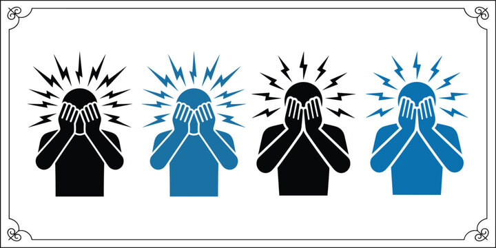 Person feeling mental health anxiety and stress, covering face with hands, illustration for psychology and mind problems.