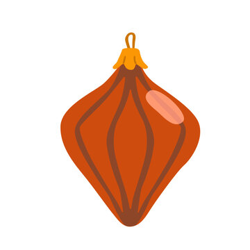 Diamond-shaped Christmas ornament with a decorative striped pattern and hanging loop. Flat vector illustration, hand drawn. Simple festive decoration with an elegant geometric design.