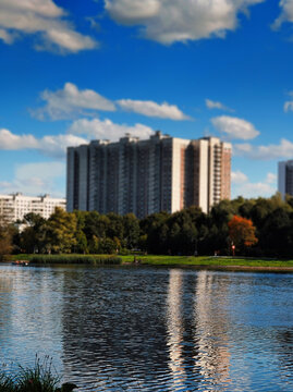 Building reflection in the water architecture background