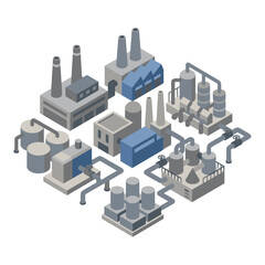 Fototapeta premium Corporate Isometric of Industrial Factory Complex with Smokestacks Pipes and Buildings in Shades of Blue and Gray