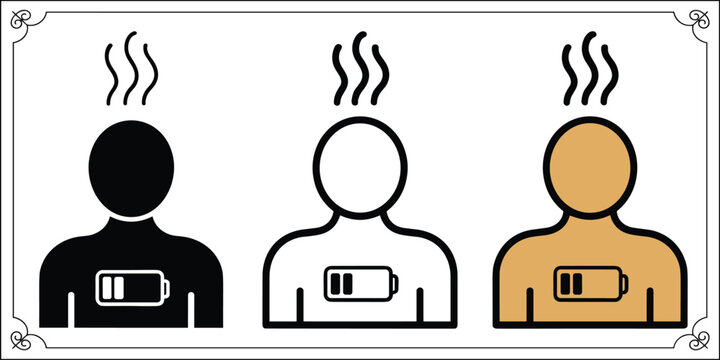Person with low battery, energy depletion and burnout, illustration for fatigue and mental health exhaustion.