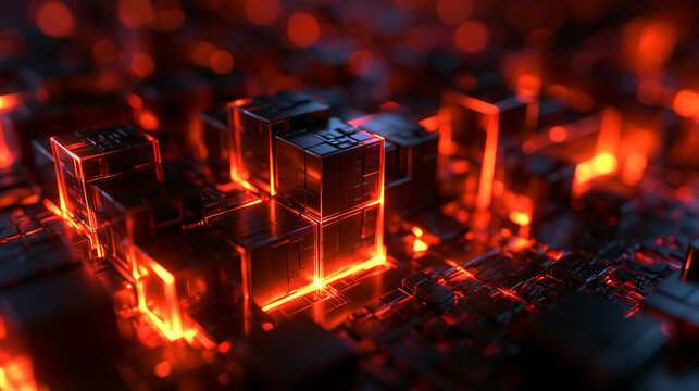 Glowing Futuristic Quantum Computing Data Blocks Abstract Background