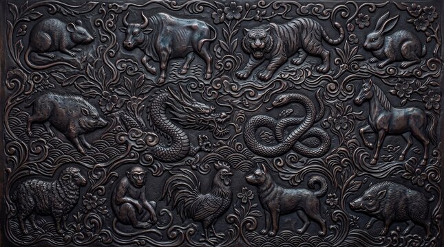 Chinese Zodiac Animals Bronze Relief Carving