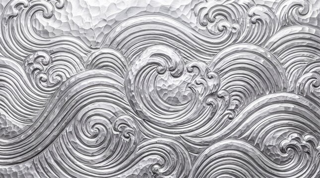 Embossed Silver Metal Japanese Wave Pattern Texture