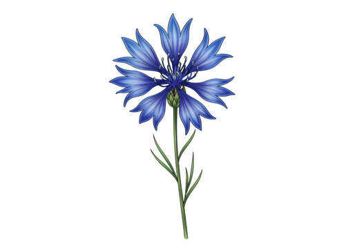 Vibrant blue cornflower isolated on transparent background