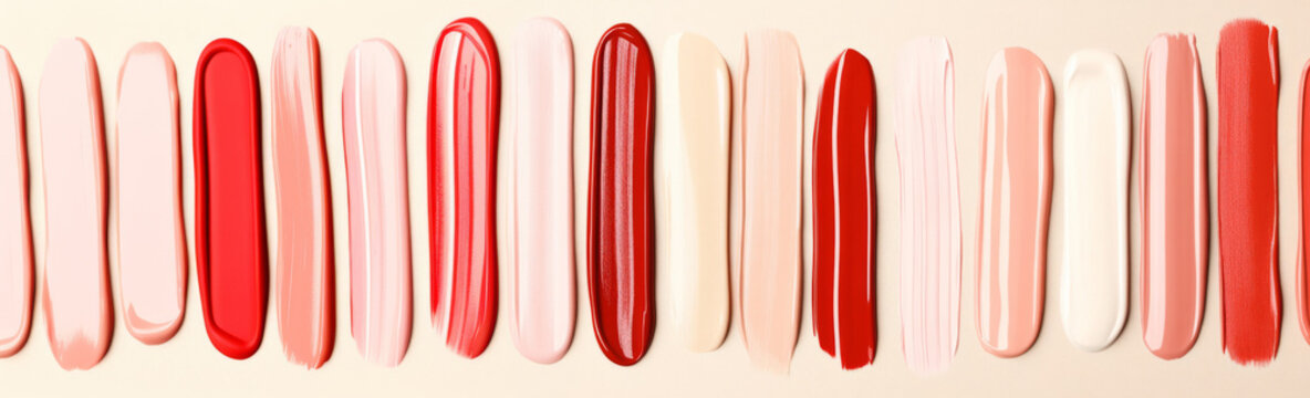 Lipstick texture smears in various colors for cosmetics background