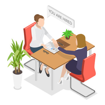 3D Isometric Flat  Illustration of Job Interview. Item 1