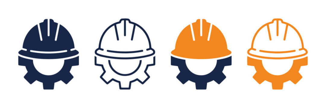 Set of construction safety hard hat helmet and gear icons vector illustration with gear icon