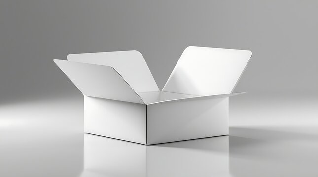 White empty open cardboard packaging box isolated on gray.