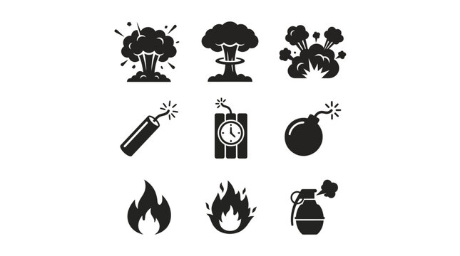 Black and white bomb icons set.