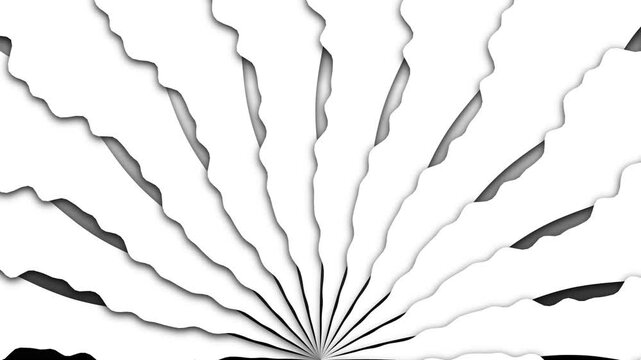Abstract white paper layers with wavy edges creating a burst or sunburst pattern effect with deep shadows for a modern graphic background design