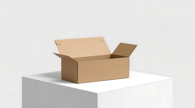 Open Empty Cardboard Shipping Box on Pedestal.