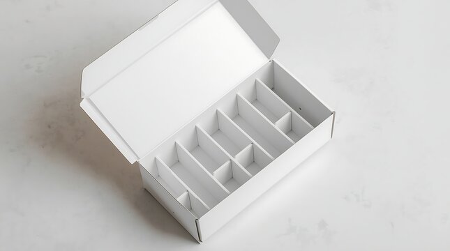 Opened white cardboard medication blister pack container.