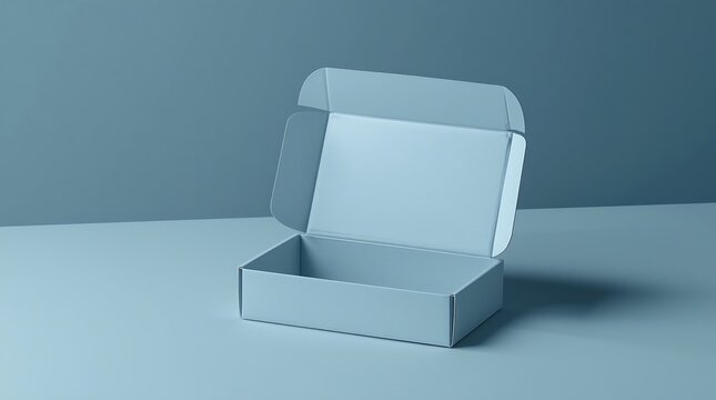 Open empty blue cardboard shipping package on surface.