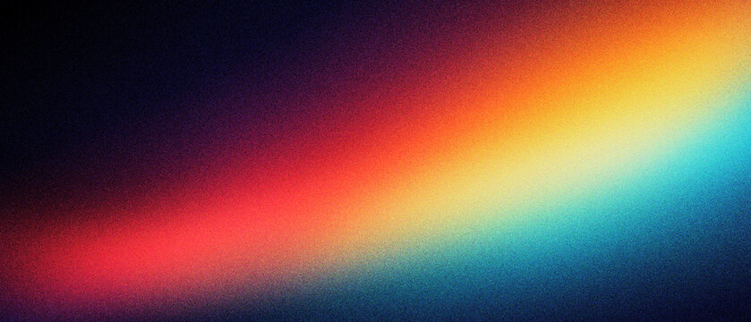 Retro light leak background with grainy texture and rainbow prism effect. Vintage film burn overlay with red orange and blue glow. Abstract colorful gradient backdrop for cinematic creative art.