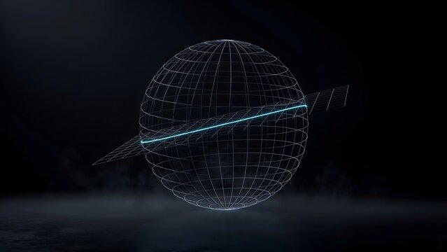Intersecting wireframe sphere and geometric plane &ndash; Ideal for scientific computing graphics, mathematical modeling, or physics education materials.