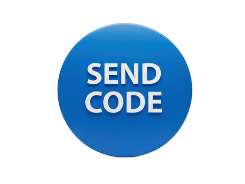 Blue rounded button with send code text isolated on a transparent background