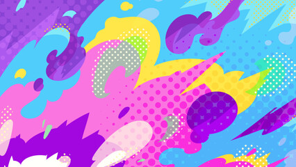 Fototapeta na wymiar カラフルでポップな大きい炎の背景イラスト_16:9