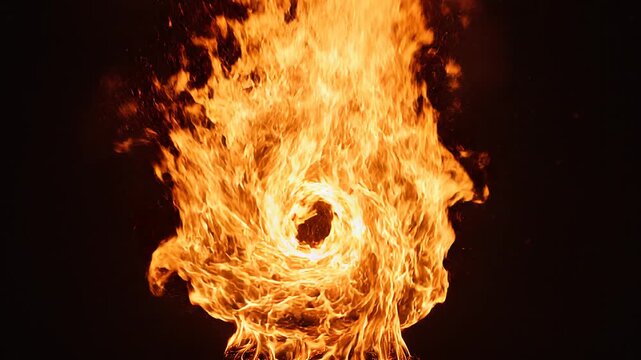 Swirling fire flame and sparks on a black background