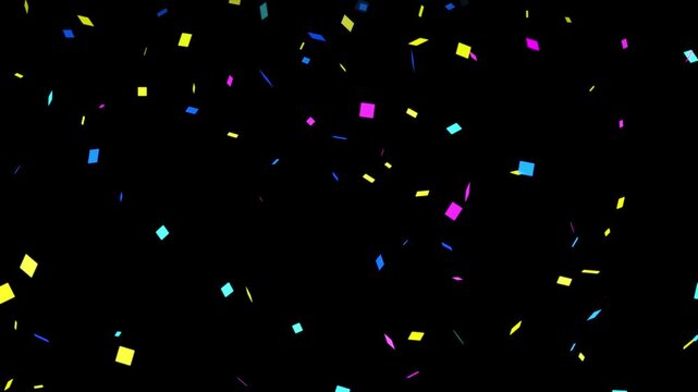 Glowing confetti falling background overlay. colored confetti explode on a black screen, colourful confetti party popper explosions for festive, birthday, new year celebration and celebration video