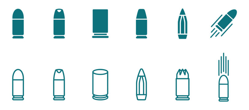 Bullet cartridge vector illustration set featuring various projectile styles for professional ballistics.