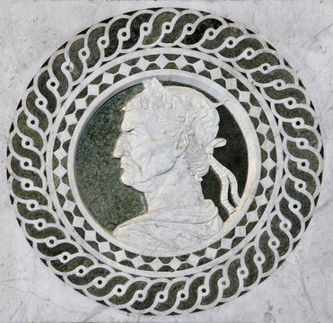 LUCCA, ITALY - JUNE 23, 2026: The detail of medieval marble intarsia of church Cattedrale di San Martino by unknown artist (1210 &ndash; 1230).