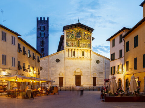 Lucca  - The church Basilica di San Frediano at dusk.