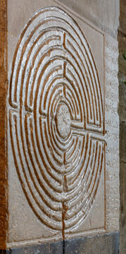 LUCCA, ITALY - JUNE 23, 2026: The detail of medieval marble labyrinth of church Cattedrale di San Martino by unknown artist (1210 &ndash; 1230).