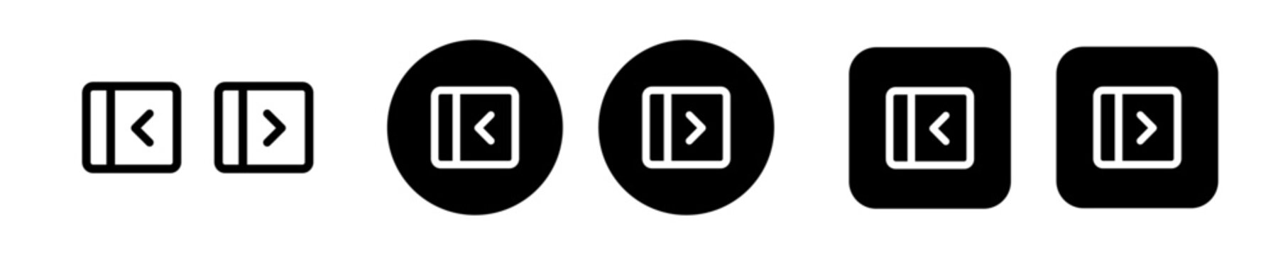 Sidebar control icon set with collapse and expand symbols. Show and hide actions for panel navigation in  web and app interfaces