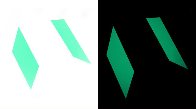 Minimalist green geometric shapes on white and black backgrounds. Abstract parallelogram graphic elements. Modern vector design assets.