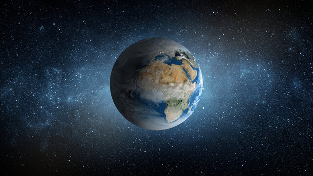 Panoramic view of the Earth, stars and galaxy. Planet Earth, view from space. Space fantasy. Elements of this image furnished by NASA.