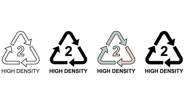 Set of four high density polyethylene recycling code icons with number two inside the triangle arrows