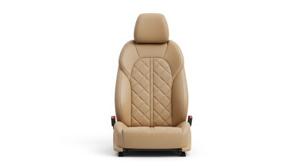 Obraz premium Luxurious beige leather car seat featuring elegant diamond stitching patterns isolated against a plain white background for professional automotive design