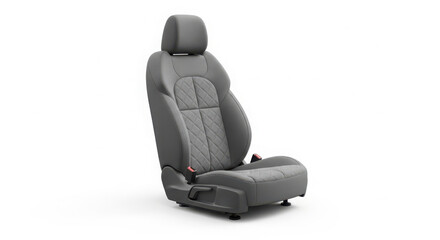 Obraz premium Modern grey leather car seat featuring elegant diamond stitching pattern isolated on a clean white background for automotive interior design