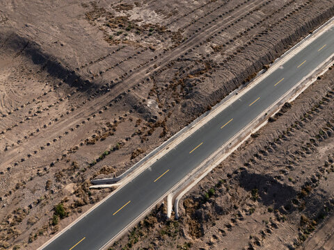 aerial view of desert highway landscape