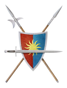 sword color shield spear and poleaxe isolated on white