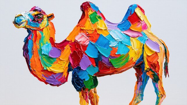 Colorful Abstract Painting of a Bactrian Camel with Two Humps