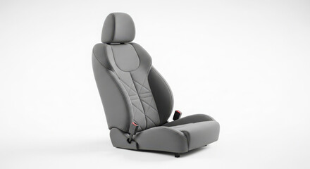 Obraz premium Grey leather car seat featuring quilted diamond stitching patterns isolated against clean white background for automotive interior design commercial projects