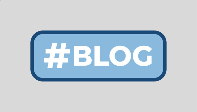 Simple blue rounded rectangle hashtag blog button icon designed for website navigation and social media marketing.