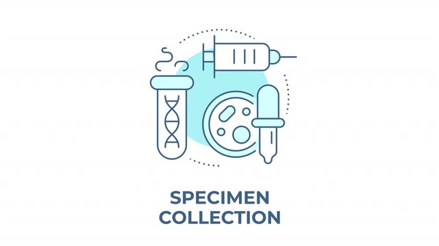 Specimen collection blue concept icon animation. Modern medical biosafety protocols. Advanced clinical lab sampling. Cyan circular animated abstract idea. HD video with alpha channel
